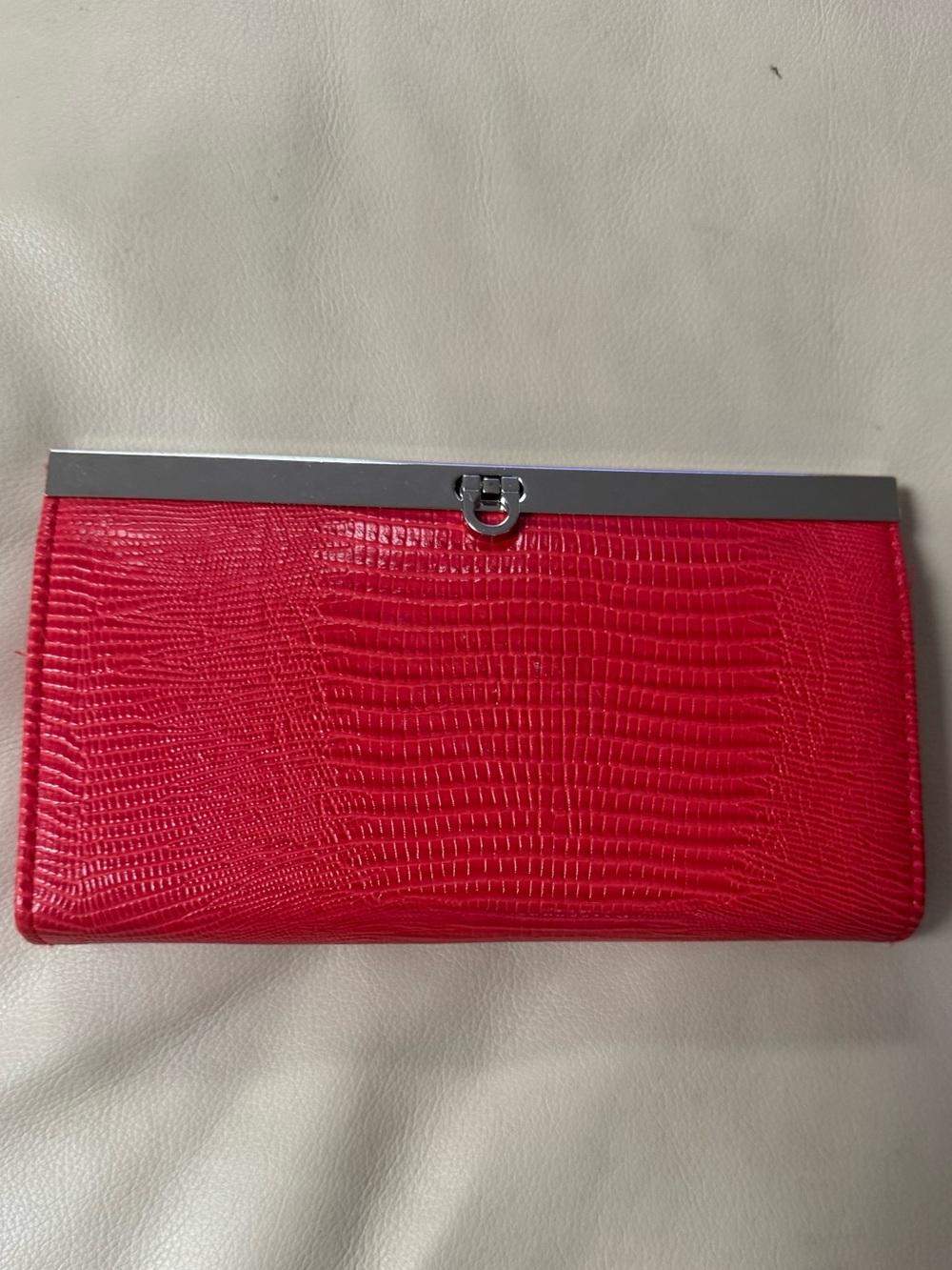 MERONA Red Textured Clutch Wallet with Silver Tone Metal
